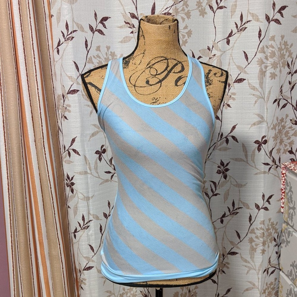 Light Blue and Gray Diagonal Striped Tank Top